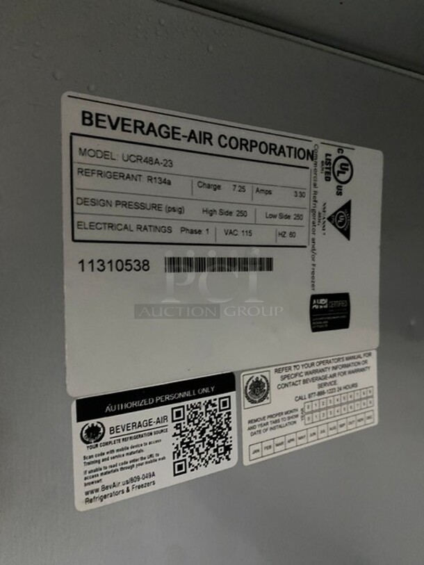 NICE! Beverage Air Under The Counter 2 Door Cooler! Stainless Steel! On Commercial Casters! MODEL UCR48A23 SN:11310538 115V 1PH - Image 7 of 8
