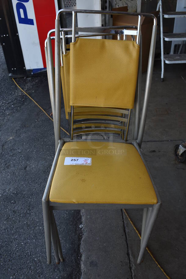 3 Metal Dining Chairs w/ Yellow Back Rest and Seat. 16x16x36. 3 Times Your Bid!