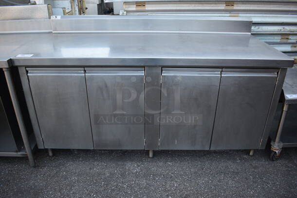 Stainless Steel Table w/ Back Splash, 4 Doors and Under Shelf. 72x32x42