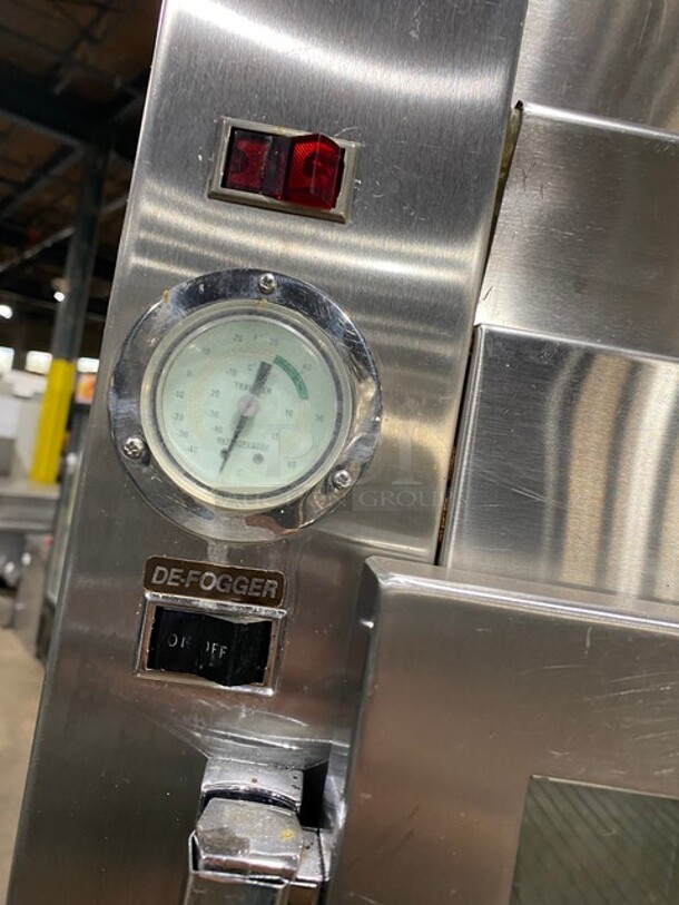 Traulsen Stainless Steel Commercial 2 Half Size Reach In Cooler Merchandiser w/ Metal Racks on Commercial Casters! - Image 7 of 8