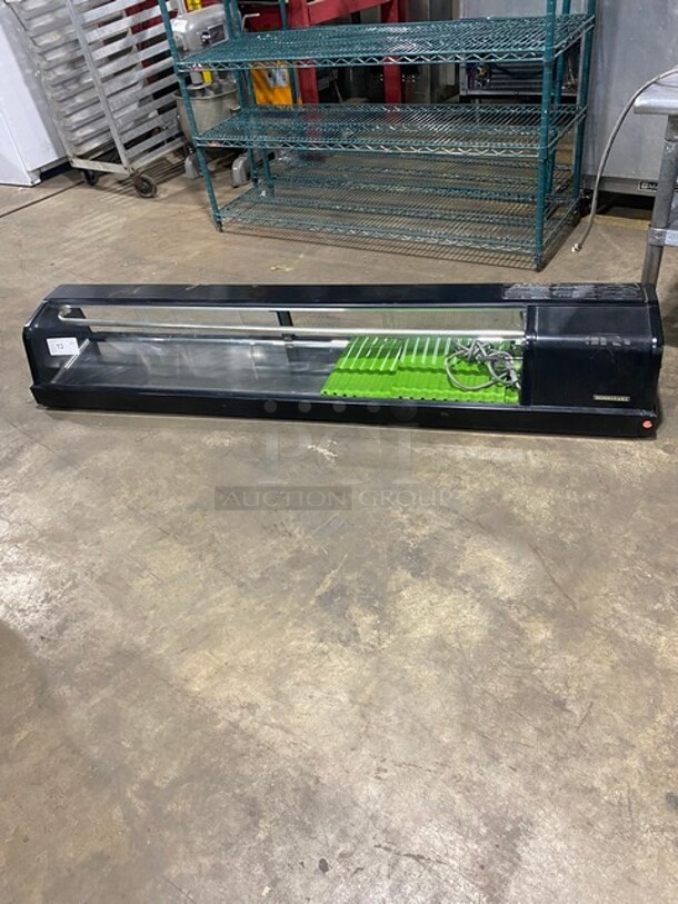 NICE! Hoshizaki Commercial Countertop Refrigerated Sushi Display Case Merchandiser! With Curved Glass! Stainless Steel Body! WORKING WHEN REMOVED! Model: HNC180AA  115V 60HZ 1 Phase - Image 1 of 8