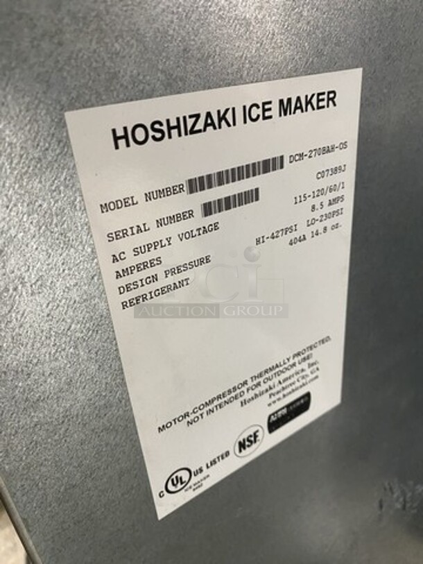 Hoshizaki Counter Top Ice Maker With Water Dispenser Combo! Model DCM270BAH-OS Serial CO7389J! 115/120V  1pHase!  - Image 5 of 8