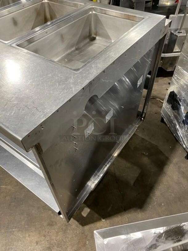 WOW! UNIQUE FIND! Delfield Manitowoc Commercial Custom-Made Half Cold Pan Half Steam Table Food Serving Station! Cold Pan Has 2 Door Refrigerated Storage Space Underneath! Steam Table Has Shelf Storage Space Underneath! All Stainless Steel! - Image 2 of 12