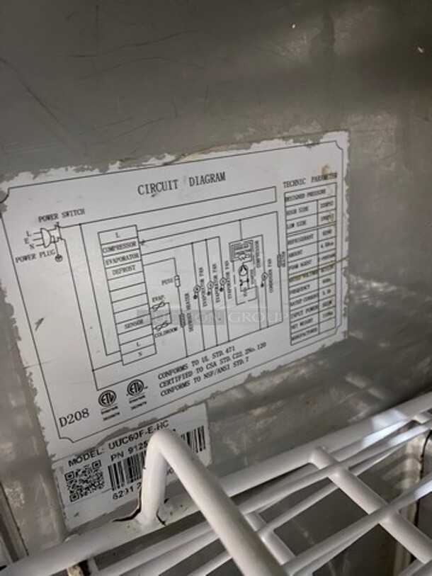 Coldline Commercial 2 Door Lowboy/ Worktop Freezer! All Stainless Steel! Model: UC60F 115V - Image 7 of 8