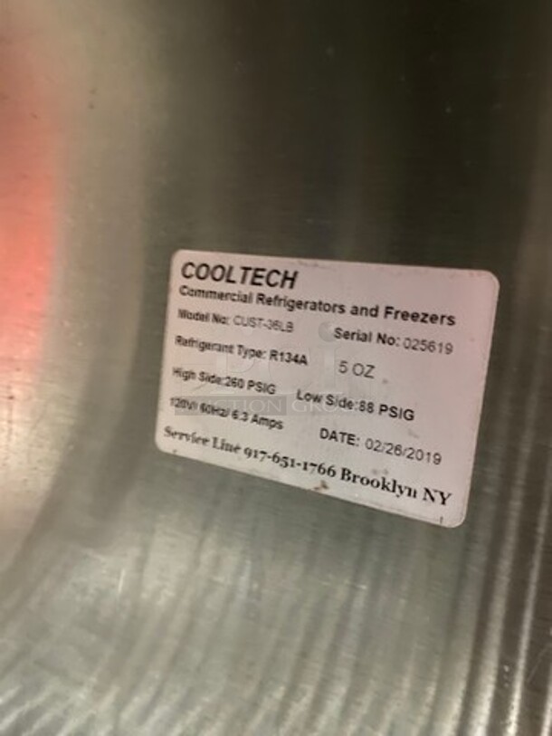 LATE MODEL! 2019 Cool Tech Commercial 2 Door Lowboy/ Worktop Cooler! Stainless Steel! On Casters! Model: CUST36LB SN: 025619 120V 60HZ 1 Phase - Image 7 of 8