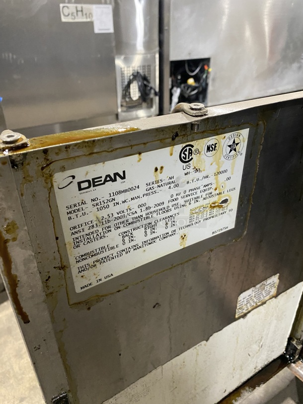 Dean SR152GN Stainless Steel Commercial Floor Style Natural Gas Powered Deep Fat Fryer! SN:1108MB0024 2.53V!
 - Image 7 of 8