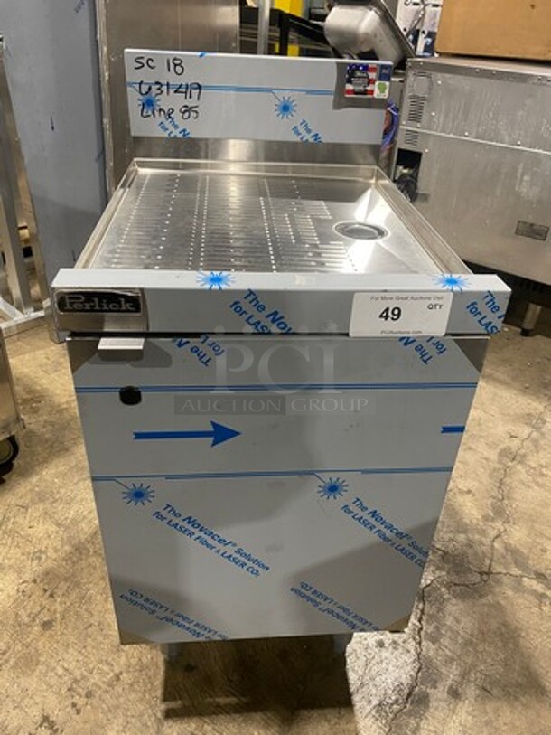 NEW! Perlick Under The Counter Drainboard! With Back Splash! All Stainless Steel! On Legs! Model: SC18