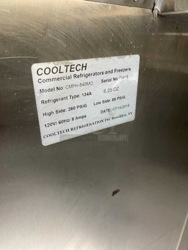 CoolTech 84' Refrigerated All Stainless Steel Prep Table! With Storage Space Underneath! On Casters!
Model CMPH-84BMO Serial 71418 120V/60Hz/ - Image 6 of 8