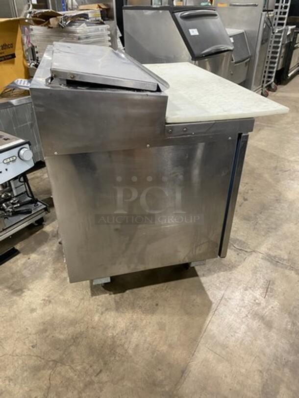 Delfield Commercial Refrigerated Pizza Prep Table! With Commercial Cutting Board! With Single Door Storage Space Underneath! Poly Coated Rack! All Stainless Steel! On Casters! Model: 18648PTB SN: BBR594999T 115V 60HZ 1 Phase - Image 3 of 10