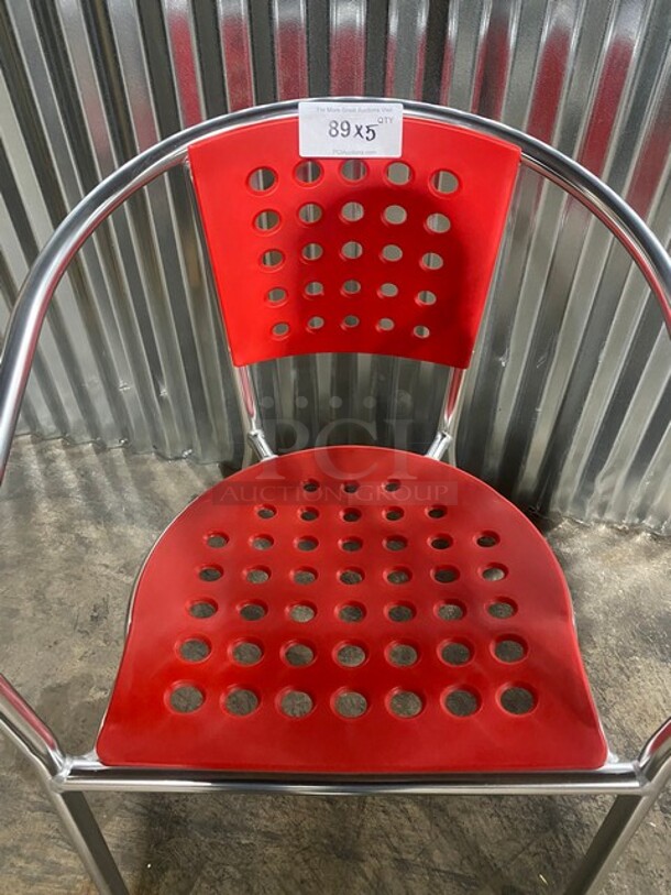NEW! Stackable Aluminum Patio Armchair With Polypropylene Seat In Red! 5x Your Bid! - Image 5 of 7