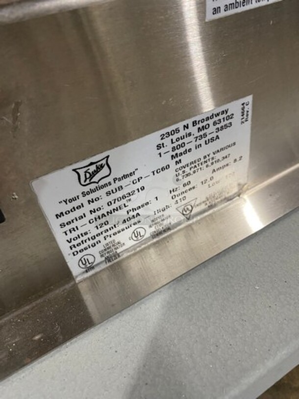 Duke Commercial Sandwich Prep Line Unit! With Slanted Front Glass! With Commercial Cutting Board! All Stainless Steel! On Casters! Model: SUBCPTC60M SN: 07063219 120V 60HZ 1 Phase - Image 8 of 8