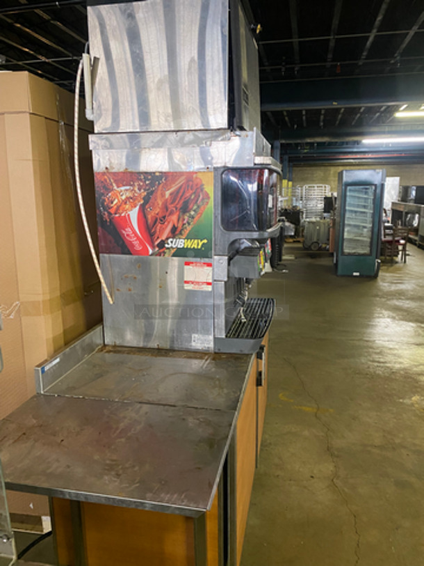 AMAZING FIND! Cornelius Commercial 8 Spout And Ice Dispenser Beverage System! With Ice-O-Matic Ice Making Machine Head! All On Stainless Steel Equipment Stand! With 2 Door Underneath Storage Space! All Stainless Steel! 2x Your Bid! Model: DF200BC 115V 60HZ 1 Phase, Model: ICE0500HT3 SN: 07121280011779 115V 60HZ 1 Phase - Image 2 of 10