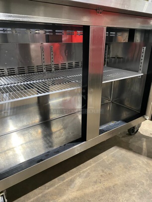 Blue Air Commercial Refrigerated Sandwich Prep Table! With 2 Door Storage Space Underneath! With Triple Over Head Shelf Storage! All Stainless Steel! On Casters! Model: BLPT48 115V 60PH 1 Phase - Image 6 of 11