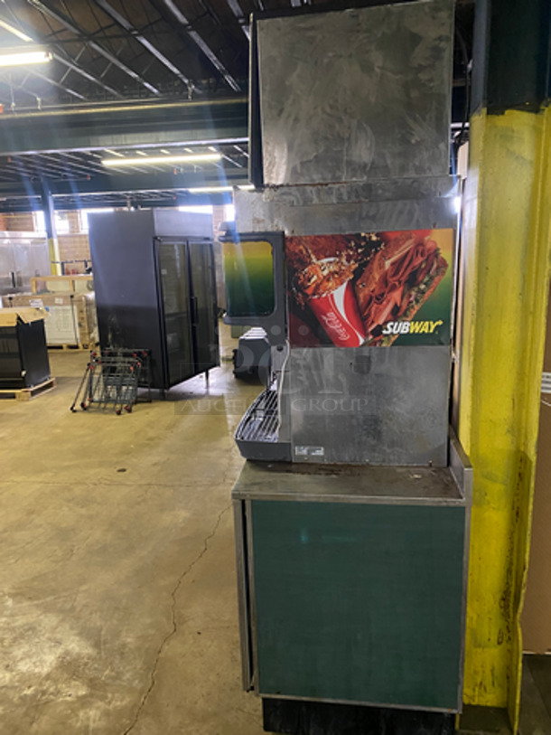 AMAZING FIND! Cornelius Commercial 8 Spout And Ice Dispenser Beverage System! With Ice-O-Matic Ice Making Machine Head! All On Stainless Steel Equipment Stand! With 2 Door Underneath Storage Space! All Stainless Steel! 2x Your Bid! Model: DF200BC 115V 60HZ 1 Phase, Model: ICE0500HT3 SN: 07121280011779 115V 60HZ 1 Phase - Image 3 of 10
