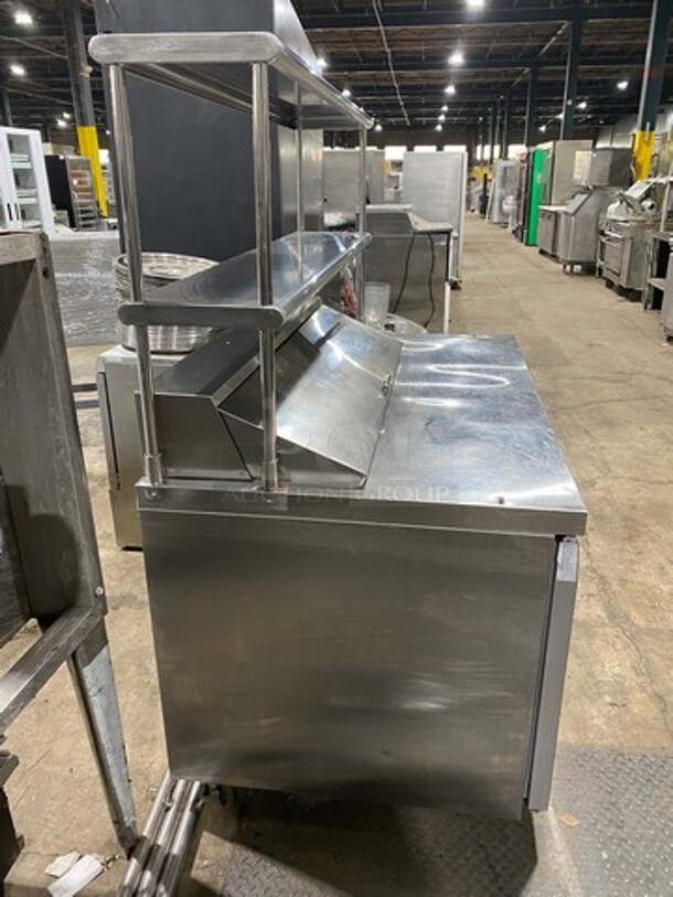 Nice! Continental Refrigerated Bain Marie/Sandwich Prep Table! With 3 Door Undder Storage! With Double Overhead Shelves! Model CRA60-12 Serial 157A5975! 115V 1 Phase! On Casters!  - Image 3 of 10