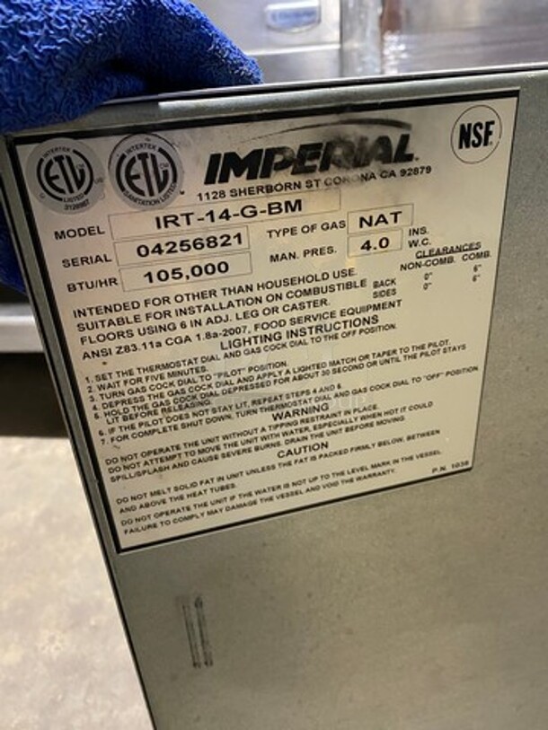 Imperial Commercial Natural Gas Powered Commercial Pasta Cooker/Rethermalizer! With Backsplash! All Stainless Steel! WORKING WHEN REMOVED! Model: IRT14GBM SN: 04256821! - Image 7 of 9