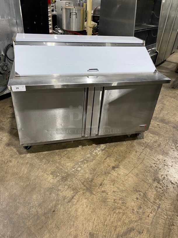 Fagor Commercial Refrigerated Megatop Sandwich Prep Table! With 2 Door Underneath Storage Space! All Stainless Steel! On Casters! Model: FMT6024 SN: 11100337M 115V 60HZ 1 Phase