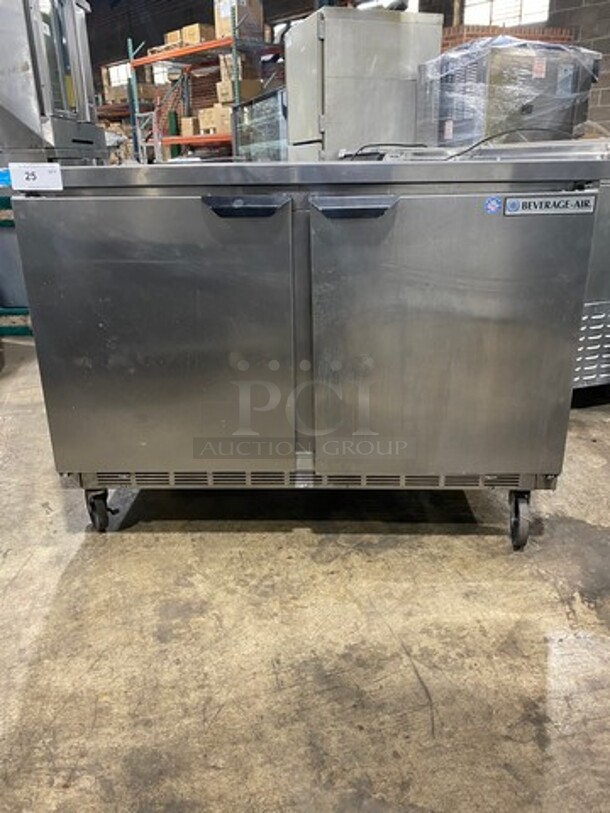 Beverage Air Commercial 2 Door Lowboy/Worktop Cooler! All Stainless Steel! On Casters! Model: WTR48A SN: 10106230 115V 60HZ 1 Phase