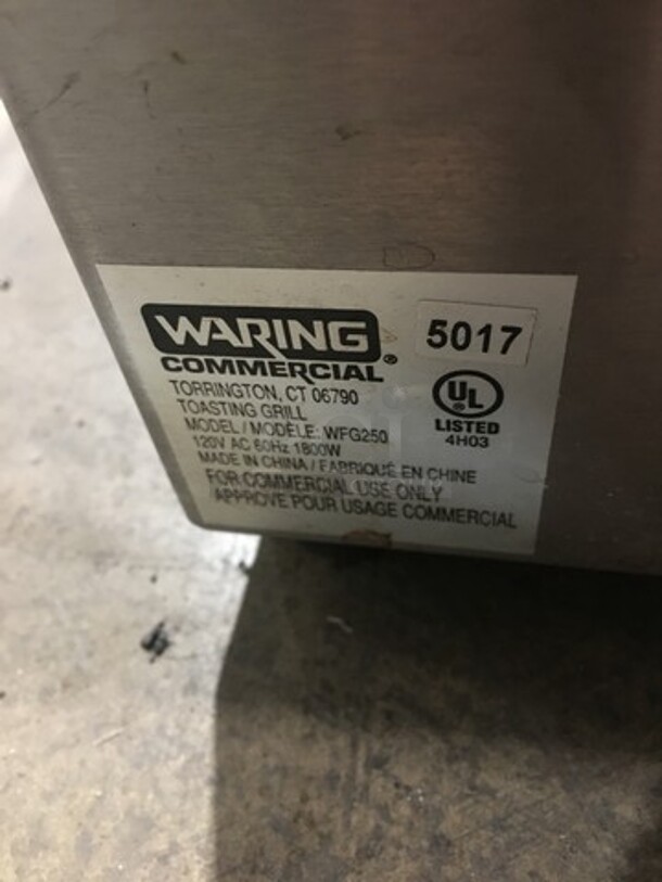 LATE MODEL! 2017 Waring Commercial Countertop Panini/Sandwich Supremo Grill! All Stainless Steel! Press With Flat Surface! WORKING WHEN REMOVED! Model: WPG250 120V - Image 5 of 9