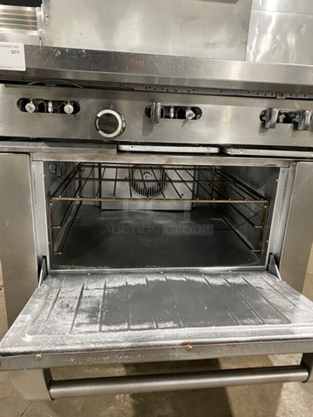 Garland Commercial Natural Gas Powered 6 Burner Stove! With Raised Back Splash And Salamander Shelf! With Oven Underneath! Metal Oven Rack! All Stainless Steel! On Casters! - Image 7 of 10