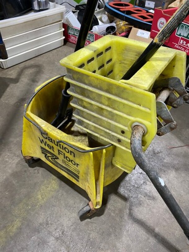 Rubbermaid Yellow Poly Mop Bucket! With Wringer Attachment! On Casters! - Image 5 of 7