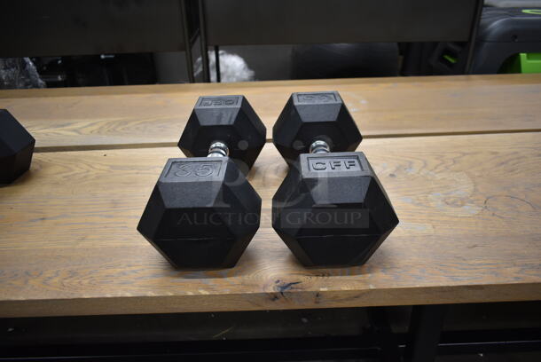 2 CFF Metal 35 Pound Rubber Hex Dumbbells. 2 Times Your Bid!
