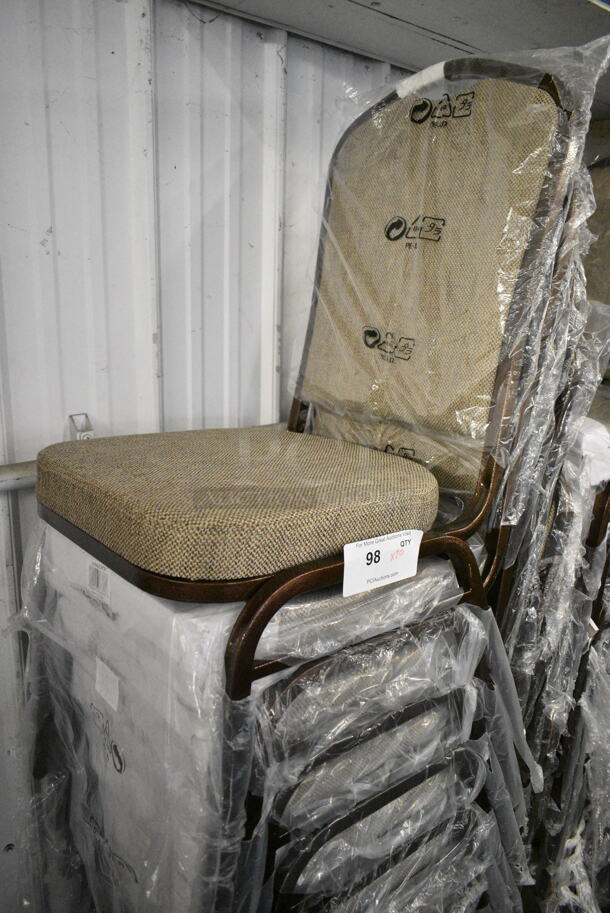 20 BRAND NEW! Brown Metal Stackable Banquet Chair w/ Tan Cushion. 20 Times Your Bid! - Image 1 of 5