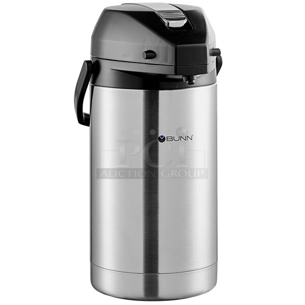 2 BRAND NEW SCRATCH AND DENT! Bunn 3 Liter Stainless Steel Lined Lever Action Airpot 32130.0100. 2 Times Your Bid! - Image 1 of 4