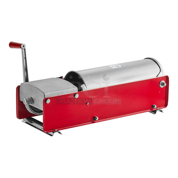BRAND NEW SCRATCH AND DENT! Tre Spade F25000 30 lb. Manual Horizontal 2-Speed Red Enamel Steel Sausage Stuffer. 