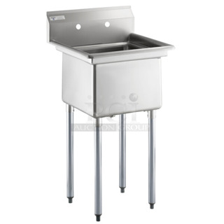 BRAND NEW SCRATCH AND DENT! Steelton 522CS11818N 23 1/2" 18-Gauge Stainless Steel One Compartment Commercial Sink without Drainboard - 18" x 18" x 12" Bowl. Only Has 1 Leg. 