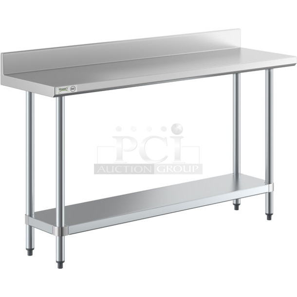 BRAND NEW SCRATCH AND DENT! Regency 600TB1860G 18" x 60" 18-Gauge 304 Stainless Steel Commercial Work Table with 4" Backsplash and Galvanized Undershelf. May Be Missing Pieces. - Image 1 of 2