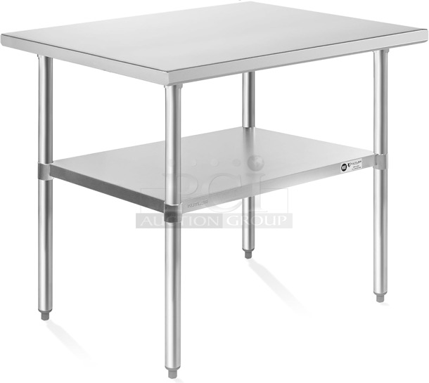 BRAND NEW SCRATCH AND DENT! Kutler X003X6RJCL Stainless Steel Table 24 x 36 Inches, NSF Heavy Duty Commercial Kitchen Prep and Work Table with Undershelf. May Be Missing Pieces. - Image 1 of 4