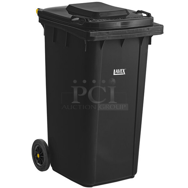 2 BRAND NEW SCRATCH AND DENT! Lavex 475TCWCN50BK 50 Gallon Black Wheeled Rectangular Trash Can. No Lids. 2 Times Your Bid!  - Image 1 of 5