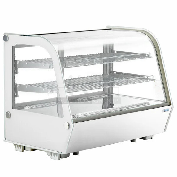 BRAND NEW SCRATCH AND DENT! Avantco 360BCC35HCW 34 1/5" White Refrigerated Countertop Bakery Display Case with LED Lighting. See Pictures for Broken Glass. 115 Volts, 1 Phase. Tested and Working! - Image 1 of 10