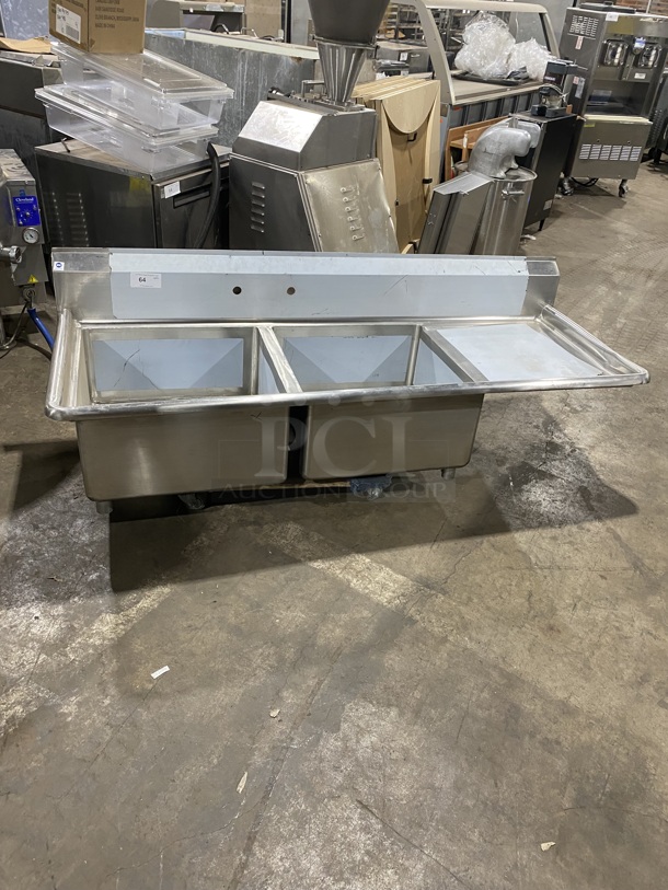 NEW! All Stainless Steel 2 Bay Prep Sink With Right Side Drain Board! NSF Quality!  - Image 1 of 8