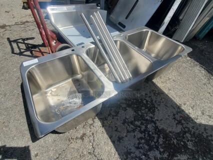  Stainless Steel 3 Bay Sink. (55Wx25Dx15H)
