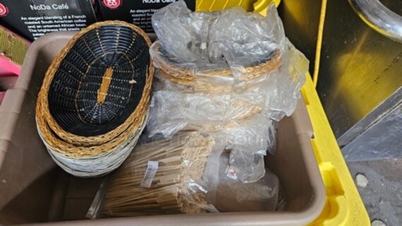 Lot of Miscellaneous Baskets and Wood Stirrers 