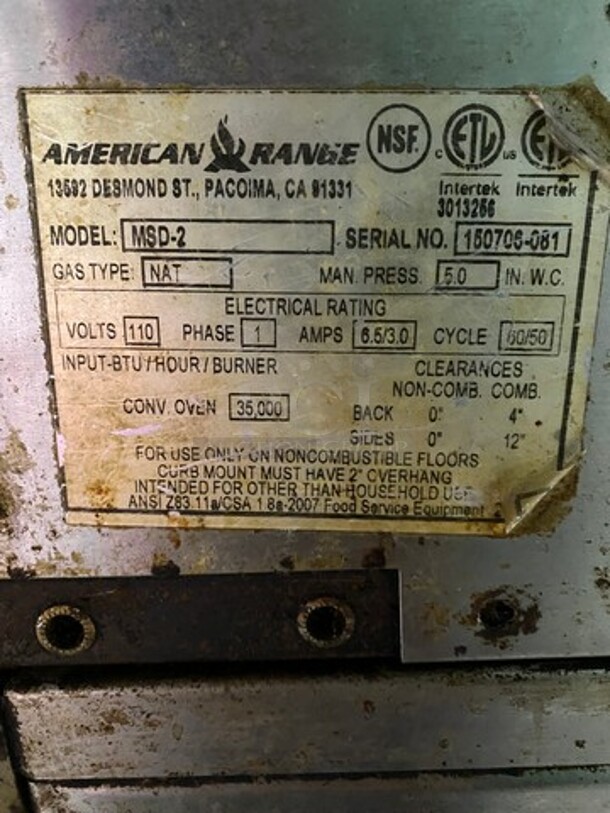 American Range Commercial Natural Gas Powered Double Deck Convection Oven! With Solid Doors! All Stainless Steel! On Casters! Model: MSD2 150706081 - Image 11 of 12