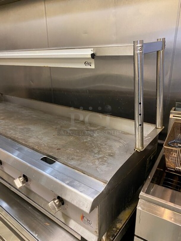 WOW! LATE MODEL! 2020 CPG Commercial Countertop Natural Gas Powered Flat Top Griddle! With Back And Side Splashes! With Overhead Shelf! All Stainless Steel! On Small Legs! WORKING WHEN REMOVED! Model: G72T SN: 2001000609 - Image 4 of 12