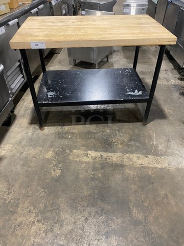 Commercial Butcher Block Table! With Storage Space Underneath! Stainless Steel Body! On Legs! - Image 1 of 7