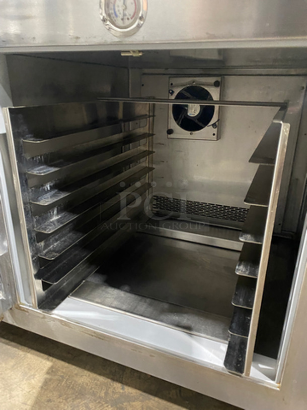 NICE! Kairak Commercial Refrigerated Prep Table! With Back And Side Splashes! With Single Door Storage Space Underneath! All Stainless Steel! On Casters! Model: KRP48S SN: 34598! Not Tested!  115V 60HZ 1 Phase - Image 6 of 8