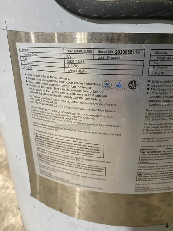 NICE! Stainless Steel Outdoor Gas Propane Heater! MODEL NCZHGKMZMSS SN:2020036114 - Image 5 of 6