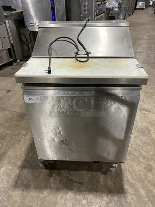 Commercial Refrigerated Sandwich Prep Table! With Commercial Cutting Board! With Single Door Storage Space Underneath! All Stainless Steel! On Casters!