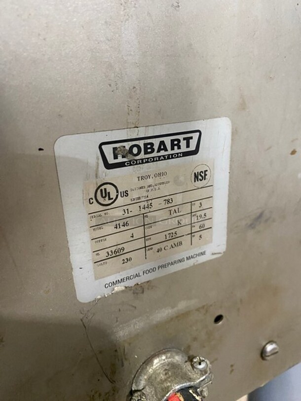 Hobart Metal Commercial Meat Grinder! On Casters! 230V 3 Phase! Model: 4146 SN: 31-1445-783! - Image 8 of 9