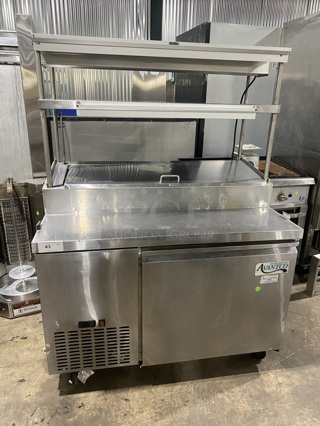 Avantco All Stainless Steel Commercial Pizza Prep Table! With Double Over Head Shelf & Under The Shelf Warmers & Ticket Holder Rail! on Commercial Casters! Model 178PICL1!   115 Volts, 1 Phase! Working When Removed! 