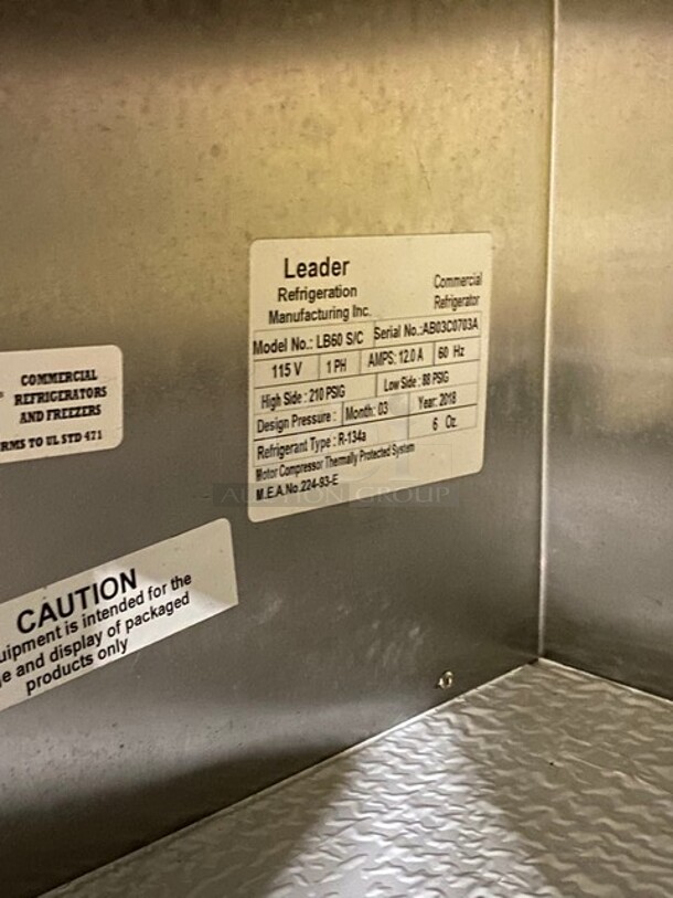 2018 Leader Commercial 2 Door Lowboy/ Worktop Cooler! All Stainless Steel! Model: LB60SC SN: AB03C0703A 115V 60HZ 1 Phase - Image 7 of 8