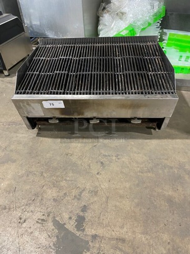 Rankin Delux Commercial Countertop Natural Gas Powered Char Broiler Grill! With Back And Side Splashes! All Stainless Steel! On Legs! Model: 3223 SN: 39812008