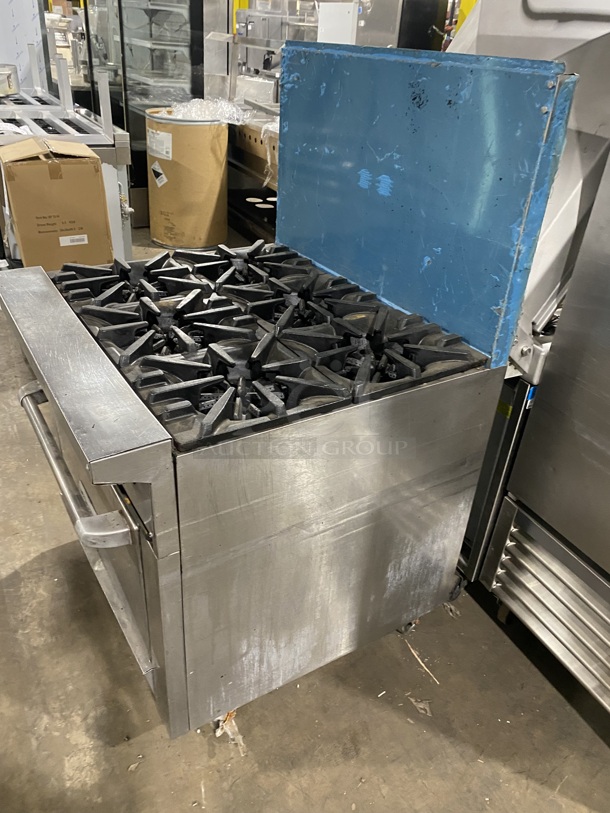 Garland Commercial Natural Gas Powered 6 Burner Stove! With Raised Back Splash! With Oven Underneath! Metal Oven Rack! All Stainless Steel! On Casters! - Image 3 of 9