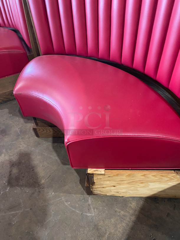 NEW! Single Sided Curved Red Cushioned Booth Seat! With Wooden Outline! Perfect For In The Corner Placement! Can Be Connected With Any Of The Booths Listed! 2x Your Bid! - Image 5 of 9