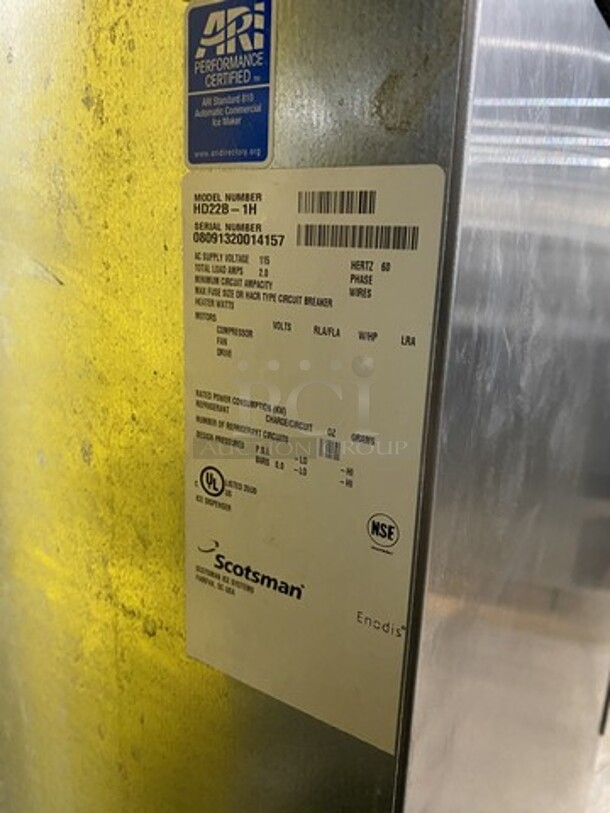 Scotsman Prodigy Hotel Series Air Cooled Ice Machine On Sctosman Ice Dispenser Bin! Model CO322MA-1A Serial 08091320012692! 115V 1 Phase!  - Image 7 of 9